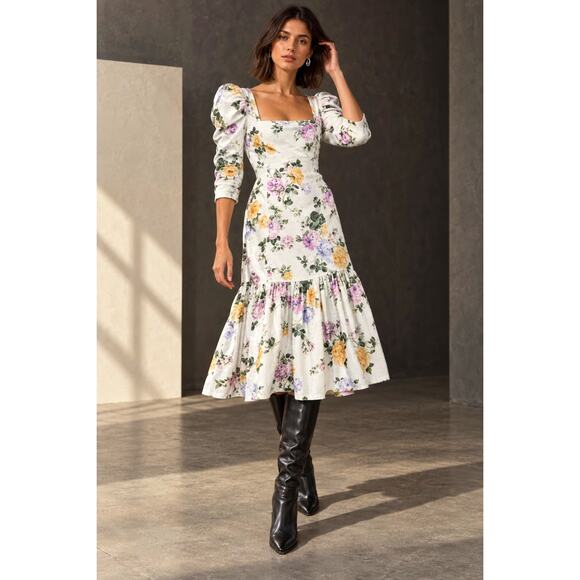 LoveShackFancy Dresses & Skirts - LoveShackFancy 6 Corduroy Ellington Puff Sleeve Midi Dress $345 Square Neck
